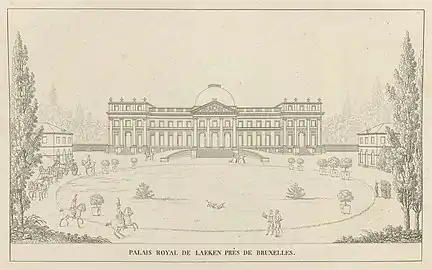 Engraving of the Palace of Laeken, from Pierre-Jacques Goetghebuer's Choix des monuments (1827)