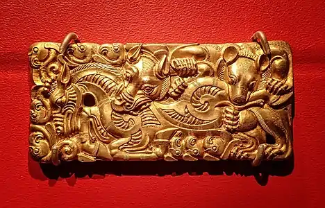 Gold belt buckle from Western Han dynasty tomb Tianqi Mountain Xuzhou Jiangsu 2nd century BCE