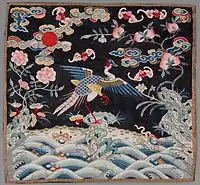 Golden pheasant rank badge, 2nd rank civil servant, silk tapestry with painted details. China, Qing dynasty, late 18th – early 19th century. Denver Art Museum