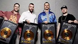 Thomas Burkholz, Kollegah, Omerbegovic and Max Mönster at the gold record certification of "King"