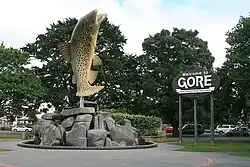 Sculpture of the brown trout at the northern entrance to Gore