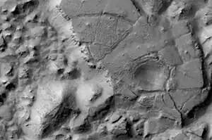 Gorgonum Chaos as seen by Mars Reconnaissance Orbiter HiRISE. Image is 4 km (2.5 mi) wide.  Image in Phaethontis quadrangle.