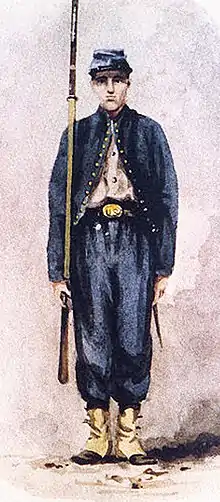 Pvt James Thomas from the 95th Pennsylvania in state-issue shell jacket "Goslin Zouave".