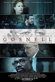 The poster shows four horizontal images from the film, each of a different primary character. From top to bottom: Sarah Jane Morris as Lexy McGuire, Dean Cain as James Wood, Nick Searcy as Mike Cohan, and Michael Beach as Dan Molinari. Between Cain and Searcy is the film's title and tagline in front of a monochrome image of the upper face of Earl Billings as Kermit Gosnell. The tagline of the film reads "He took an oath to protect life not take it".