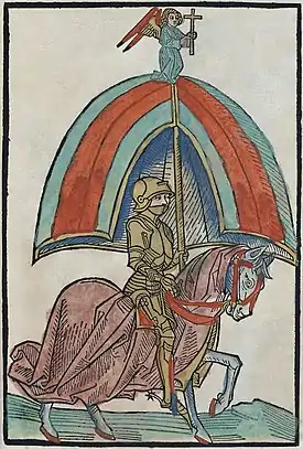 Image 5KnightIllustration: Anton Sorg; Restoration: Lise BroerA knight, a member of the warrior class of the Middle Ages in Europe, in Gothic plate armour, from a German book illustration published 1483. The modern concept of the knight is as an elite warrior sworn to uphold the values of chivalry, faith, loyalty, courage and honour. Knighthood as known in Medieval Europe was characterized by the combination of two elements: feudalism and service as a mounted combatant. Both arose under the reign of the Holy Roman Emperor Charlemagne, from which the knighthood of the Middle Ages can be seen to have had its genesis.More featured pictures