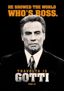 A black and white photograph of a man in a business suit. In bold orange text the tagline: He showed the world who's boss.