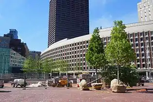 Trees planted in 2016 during reconstruction of the MBTA station