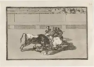 Νο. 26: Caida de un picador de su caballo debajo del toro ("A "picador" falls from his horse, and beneath the bull")