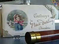 The wrapper of a chocolate bar featuring the image of Grace Darling, from the Grace Darling Museum