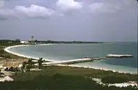 A view of Grahams Harbor facing west from North Point in 1998. The water tower at left is located at the Gerace Research Centre, but no longer stands.