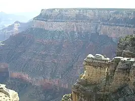 North Rim, Grand Canyon: 4-Permian formations: -4-Kaibab Limestone-3-Toroweap Formation-2-Coconino Sandstone-1-Hermit Formation-X-(upon Supai Group "redbeds")