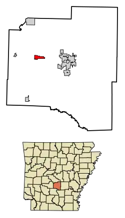 Location of Prattsville in Grant County, Arkansas.