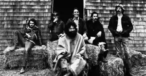 The Grateful Dead in 1970, from a promotional photo shoot. Left to right: Bill Kreutzmann, Ron "Pigpen" McKernan, Jerry Garcia, Bob Weir, Mickey Hart, Phil Lesh.