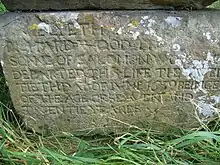 Gravestone showing death date of 1639, Wormshill, Kent, England.