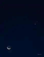 Photograph of Jupiter and Saturn with the Moon on 16 December 2020