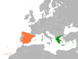 Map indicating locations of Greece and Spain