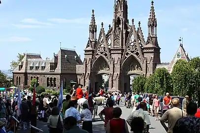 Annual Battle of Long Island commemoration inside the main Gothic Arch entrance in Green-Wood Cemetery