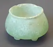 Green aragonite tripod vase Mid-Euphrates 6000 BC Louvre Museum AO 28386