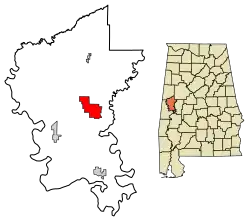 Location of Eutaw in Greene County, Alabama.