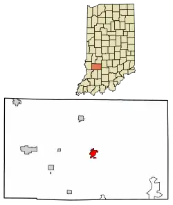 Location of Bloomfield in Greene County, Indiana.