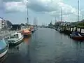 Old port, downtown Greifswald, view from Steinbecker bridge