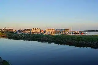 Grenaa River (Gren Å) runs through the town, with Grenaa Marina in the background