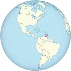 Grenada on the globe (Americas centered)