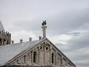 A copy of the bronze griffin on the cathedral roof