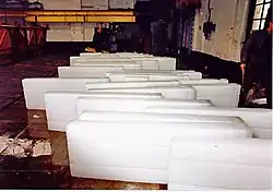 Slabs of manufactured ice at the factory prior to being crushed, 1990
