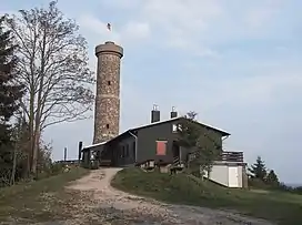 Summit of the Großer Knollen with Knollen Tower and inn