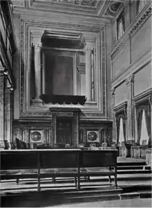 Old image of the Court's grand courtroom, used for larger sessions and judicial ceremonies
