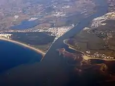 Aerial view of the Guadiana mouth. The bridge is at top right