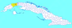 Guanajay municipality (red) within  Artemisa Province (yellow) and Cuba