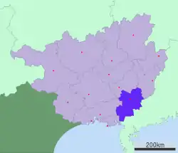 Location of Yulin City jurisdiction in Guangxi