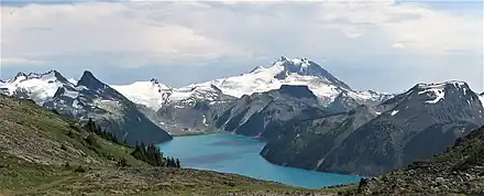 Guard Mountain (left), The Table, Mt. Garibaldi, and Mount Price (right)  viewed from Panorama Ridge