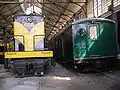 Diesel locomotive and carriage in G C Railway museum.