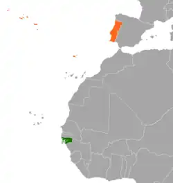 Map indicating locations of Guinea-Bissau and Portugal