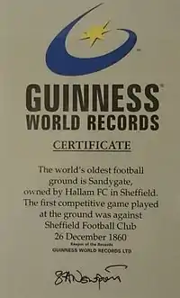 World record certificate for Sandygate