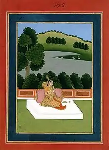A young woman playing a Veena to a parakeet, a symbol of her absent lover. 18th-century painting in the provincial Mughal style of Bengal