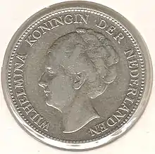 Coin -Portrait of Queen Wilhelmina, used between 1922 and 1945