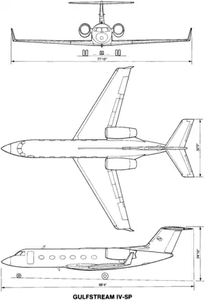 3-view line drawing of the Gulfstream IV-SP