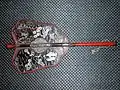Antique Japanese (samurai) gunbai war fan. Wood and lacquer with shell inlay.