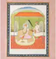 Guru Angad Seated on a Terrace Beneath a Canopy With an Attendant, Punjab Plains, circa 1830.