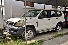 The Toyota Land Cruiser Prado in which Gusmão was riding when attacked, on display at the Xanana Gusmão Reading Room in 2018