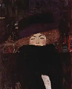 Gustav Klimt portrait of woman with a purple hat (1912).