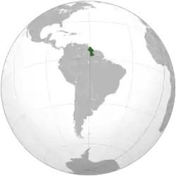 Location of Guyana (green)in South America (grey)