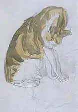 Cat Cleaning Itself, ca. 1905–1908, pencil and watercolour