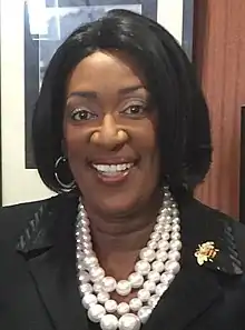 head shot of Arfican American woman with pearls