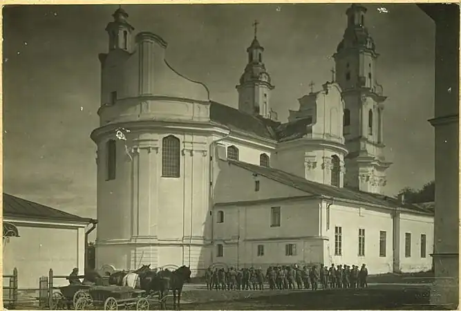 The Basilian Church and Monastery in Berezwecz was a Uniate church and monastery which Russian authorities transferred to the Russian Orthodox Church and became a Roman Catholic congregation during Interwar Poland. Photograph by Jan Bułhak