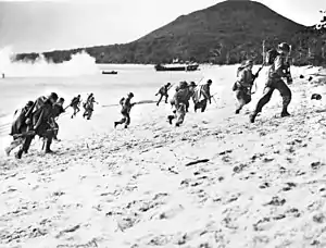 Troops and landing craft crews training at HMAS Assault during World War II